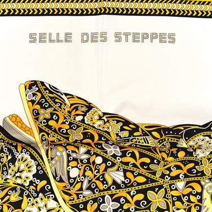 Hermes Silk Selle Des Steppes Scarf 90 White Or Black 4 of 4