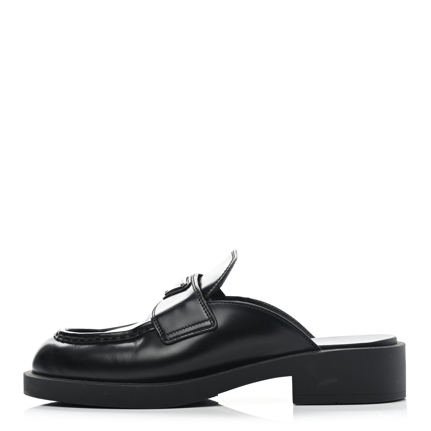 Prada Spazzolato Metal Triangle Logo 40mm Loafer Mules 39 Black 1 of 11
