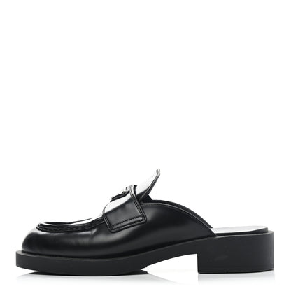 Prada Spazzolato Metal Triangle Logo 40mm Loafer Mules 39 Black 1 of 11