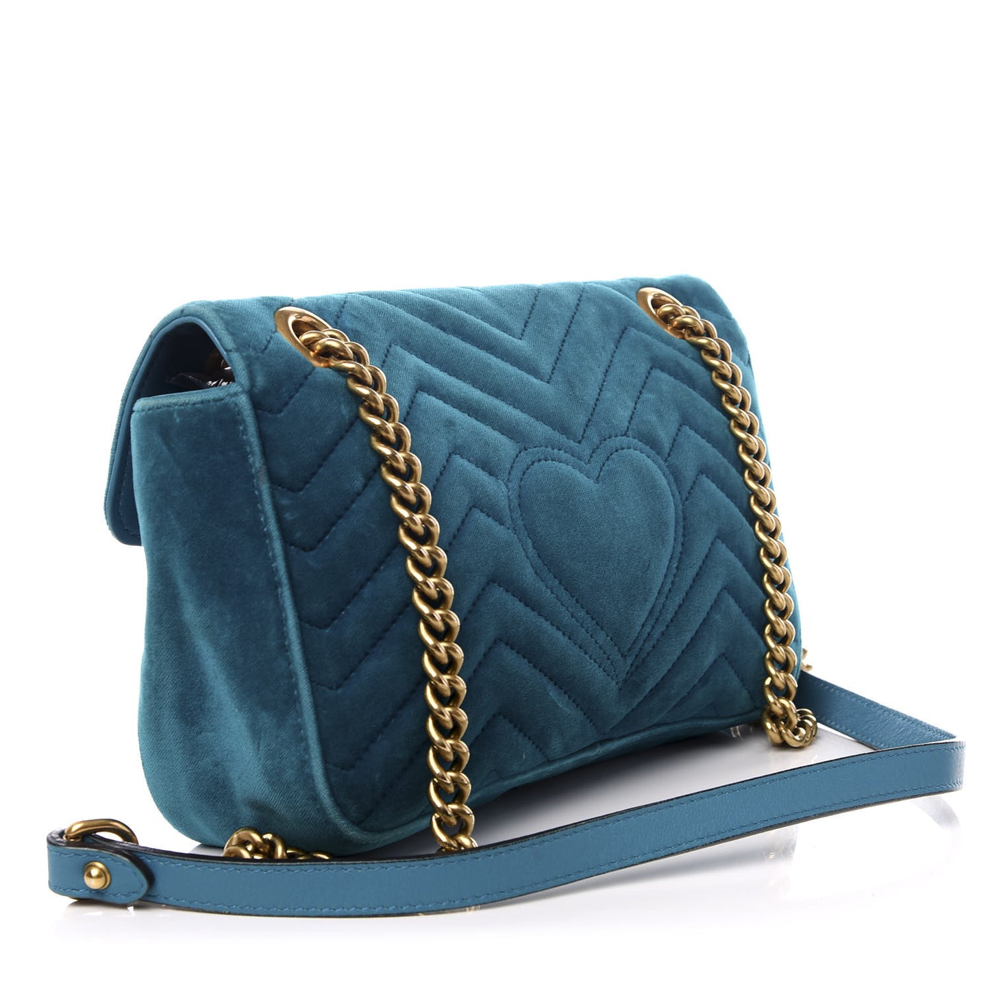Velvet Matelasse Small GG Marmont Shoulder Bag Pavone Cyan