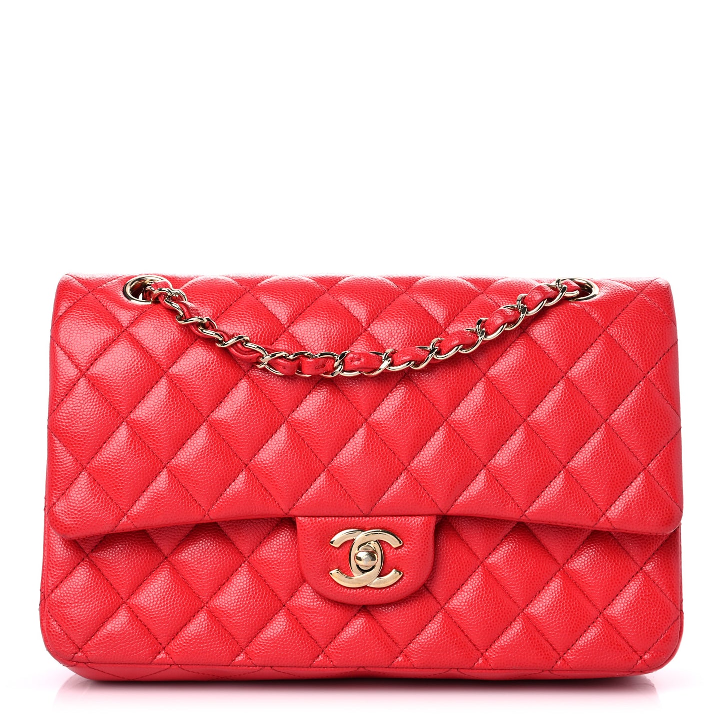 Caviar Quilted Medium Double Flap Red