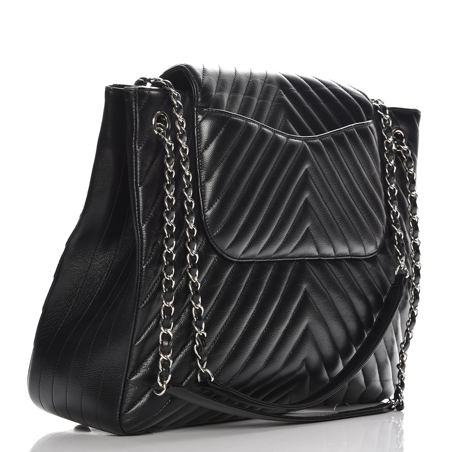 Chanel Caviar Chevron Quilted Flap Tote Black 3 of 8