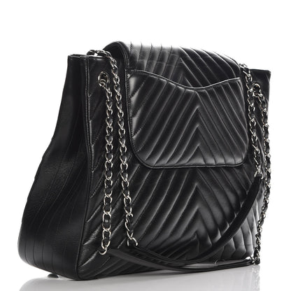 Chanel Caviar Chevron Quilted Flap Tote Black 3 of 8