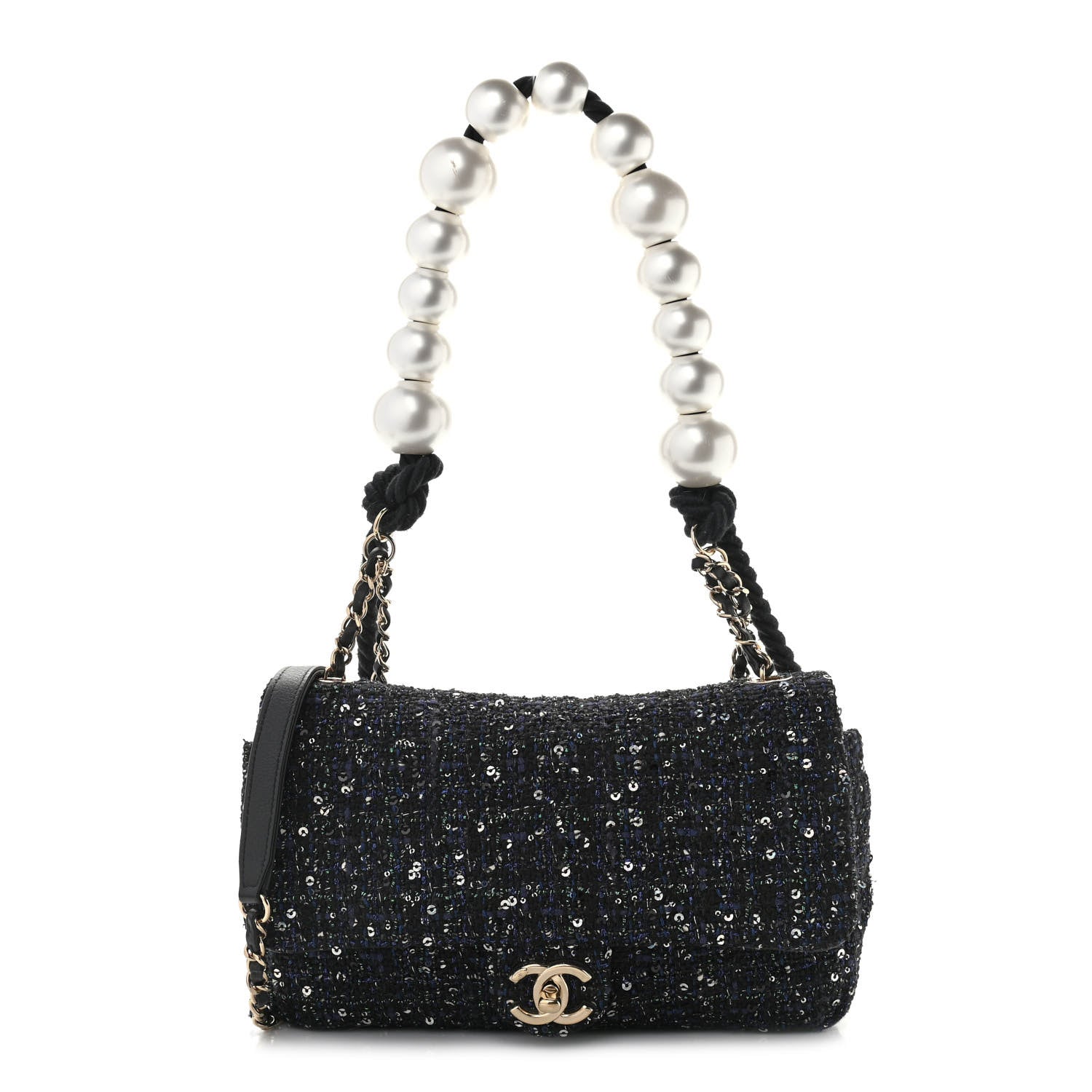 Chanel Tweed Medium Pearl Handle Flap Black Ecru 1 of 15