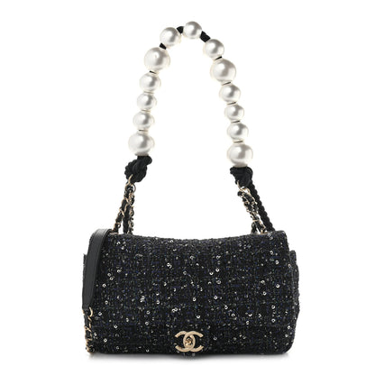 Chanel Tweed Medium Pearl Handle Flap Black Ecru 1 of 15