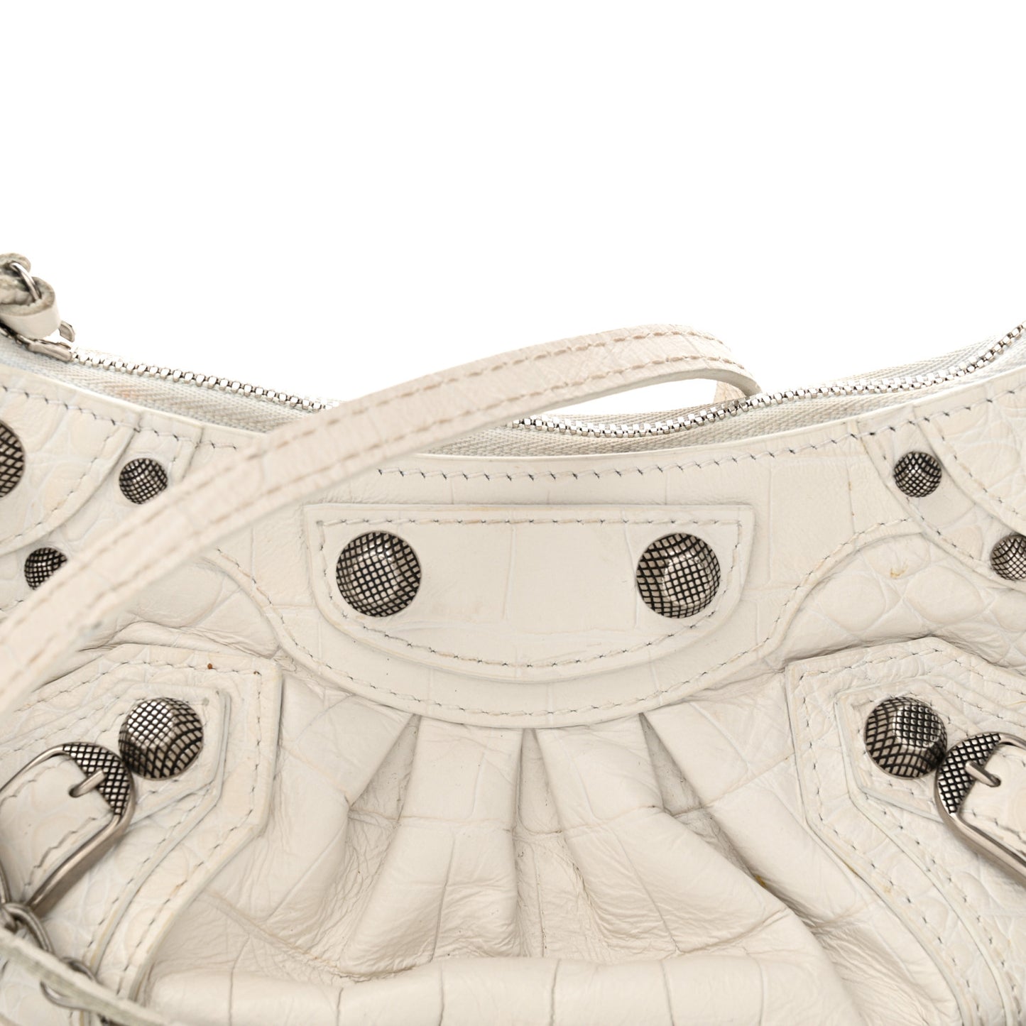 Extra Supple Calfskin Crocodile Embossed Le Cagole Mini Purse With Chain White