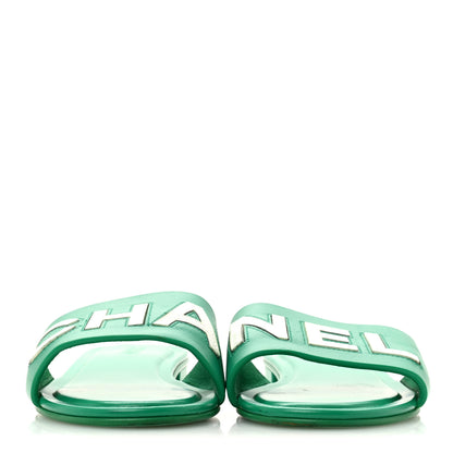 Chanel Calfskin Patent Calfskin Logo Mules 36 Green White 3 of 9