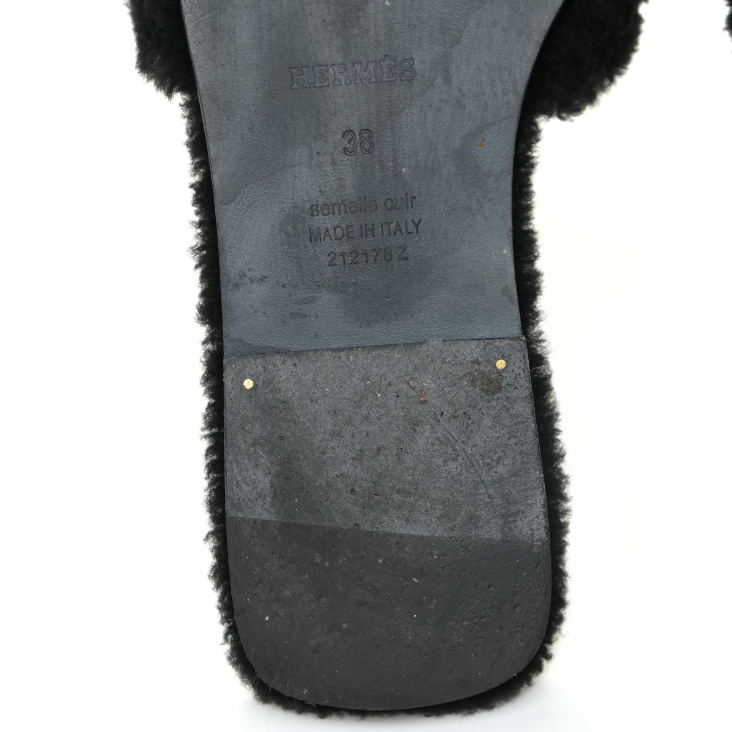 Hermes Woolskin Oran Sandals 38 Black 7 of 14