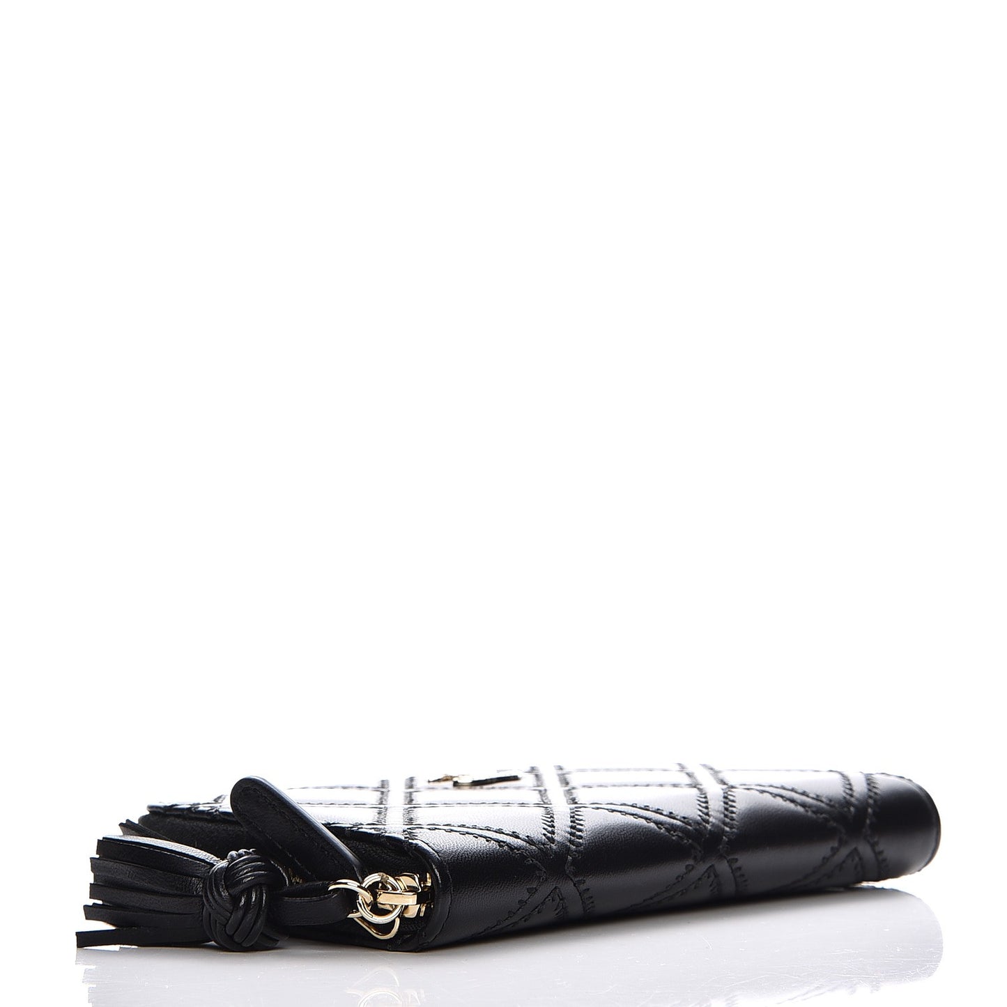 Lambskin Quilted Medium Zip Around Wallet Black