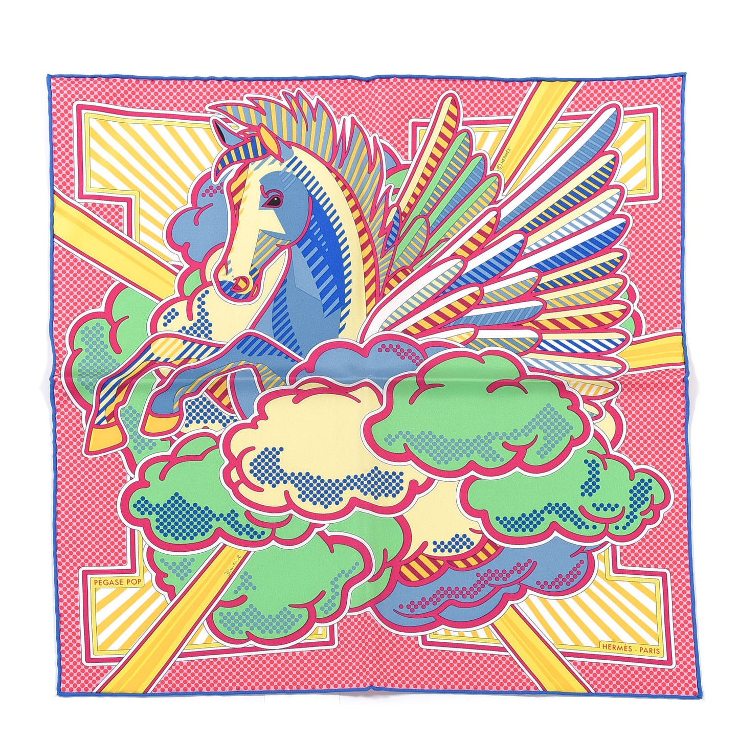 Silk Pegase Pop Pocket Square Rose Vif Vert Jaune