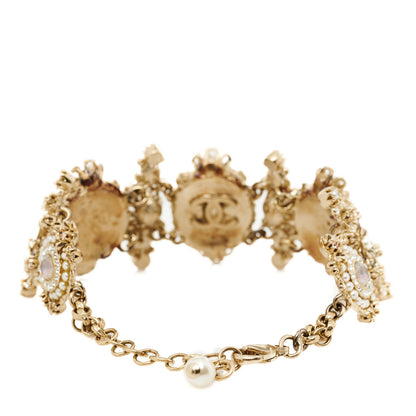 Chanel Crystal Pearl Flower CC Bracelet Gold 2 of 6