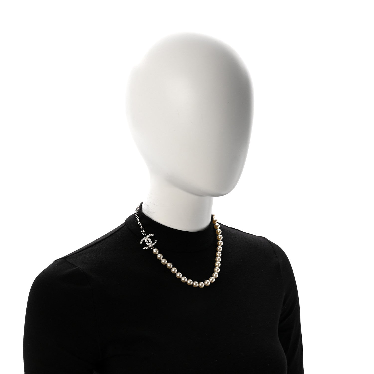 Chanel Lambskin Pearl Crystal CC Short Necklace Gold White Black 2 of 7