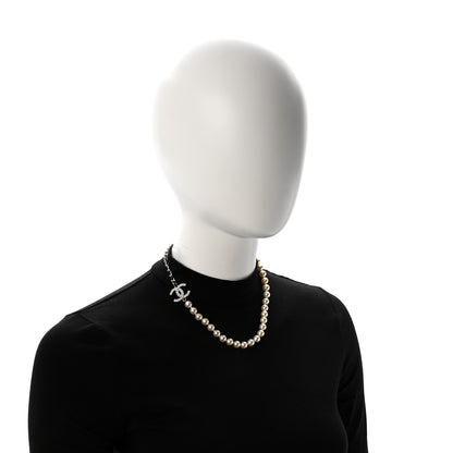Chanel Lambskin Pearl Crystal CC Short Necklace Gold White Black 2 of 7