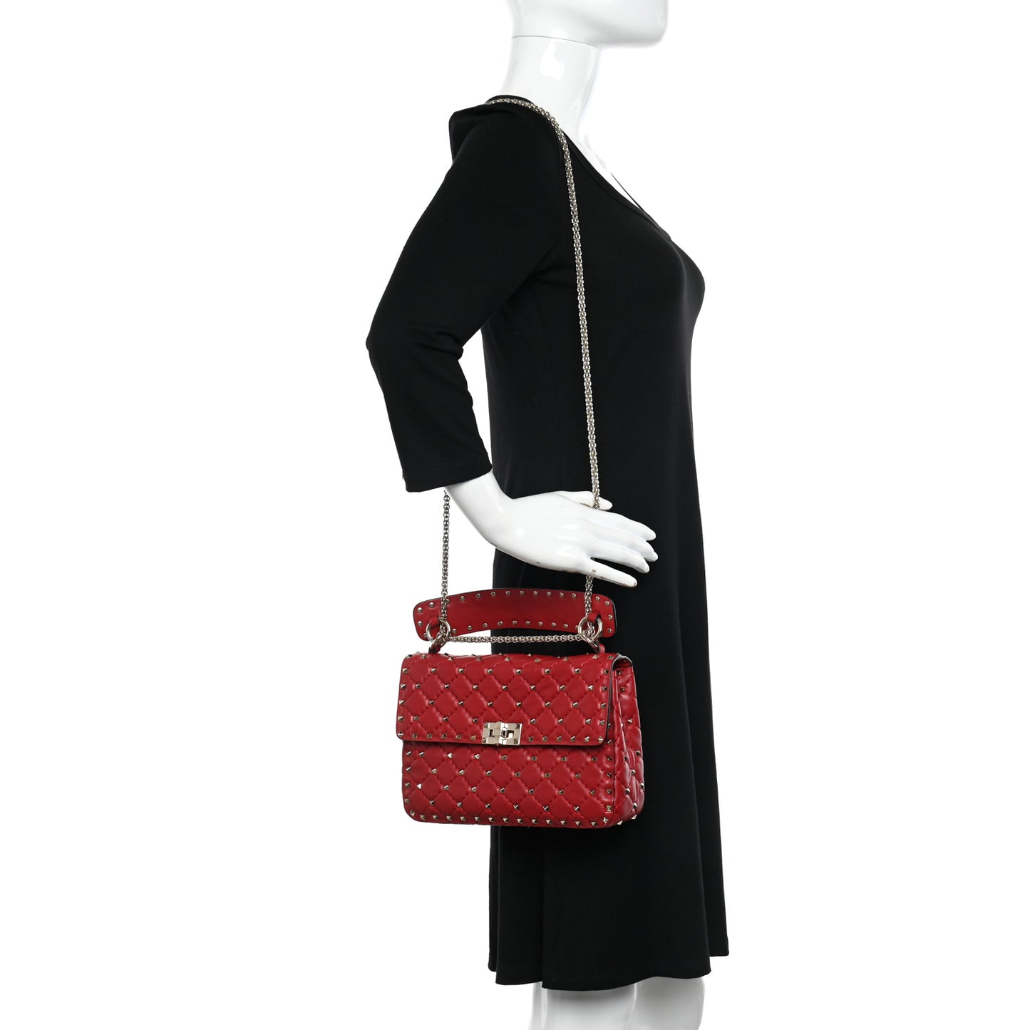Nappa Medium Rockstud Spike Shoulder Bag Rosso Valentino