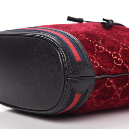Gucci Velvet GG Monogram Textured Calfskin Web Bucket Bag Red Cipria Black 7 of 10