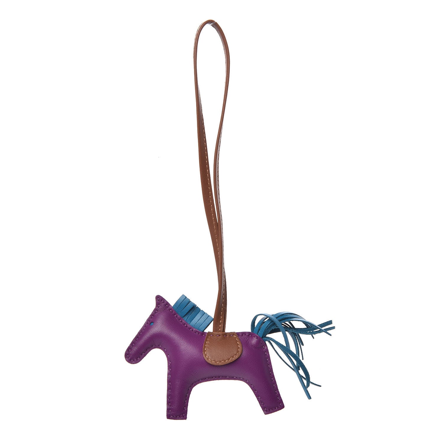 Hermes Milo Lambskin Grigri Rodeo Horse Bag Charm PM Anemone Bleu Izmir Fauve 1 of 4