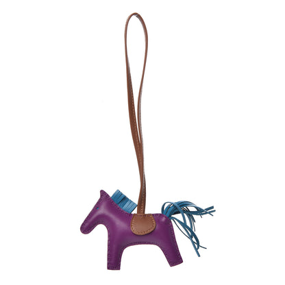 Hermes Milo Lambskin Grigri Rodeo Horse Bag Charm PM Anemone Bleu Izmir Fauve 1 of 4
