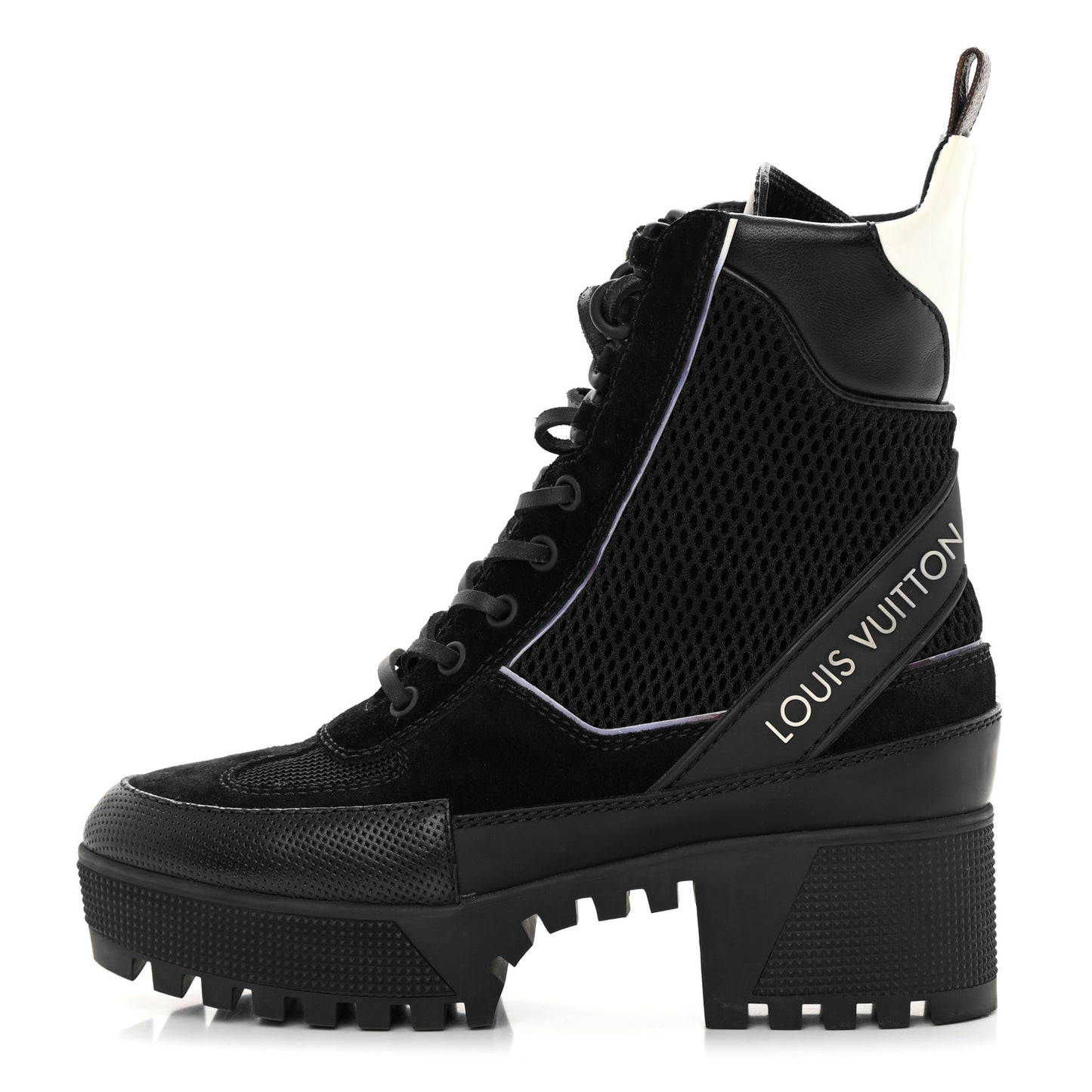Suede Calfskin Mesh Logo Laureate Platform Desert Boots 36 Black