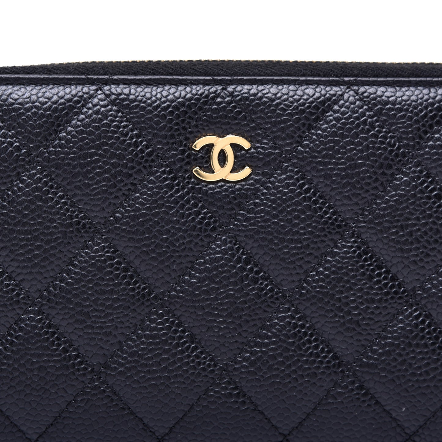 Caviar Quilted Large Zip Around Wallet Black