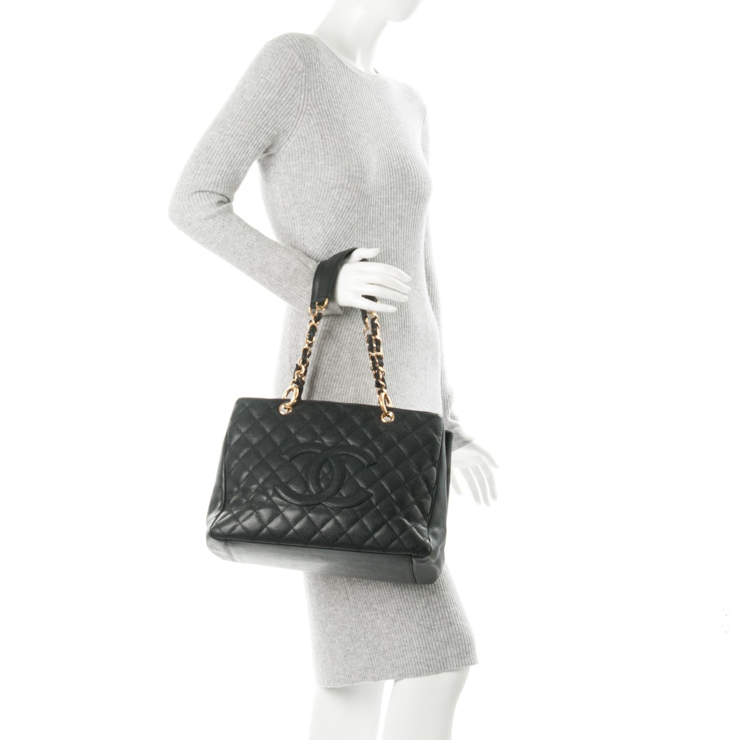 Caviar Quilted Grand Shopping Tote GST Black
