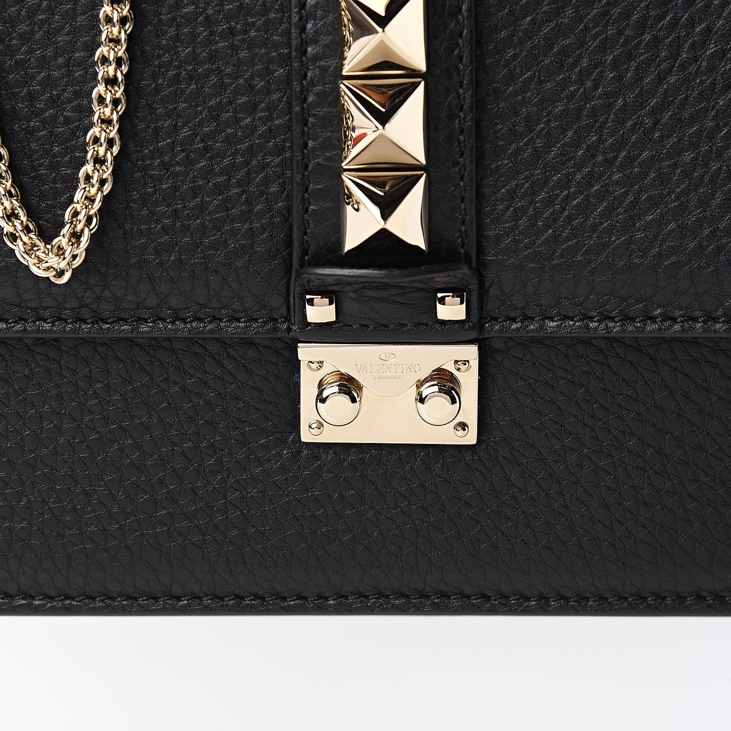 Valentino Garavani Pebbled Calfskin Medium Glam Lock Rockstud Flap Black 9 of 11