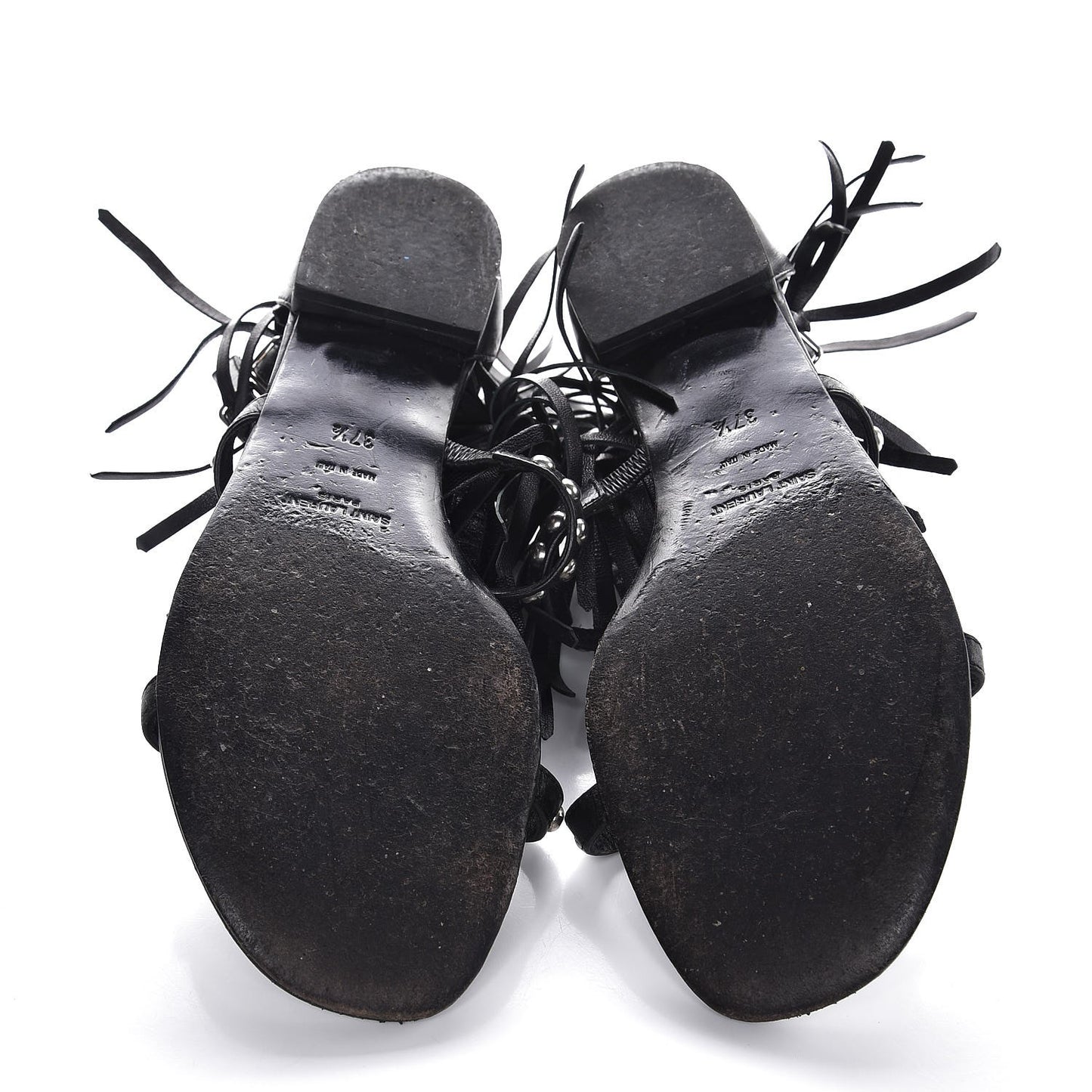 Calfskin Studded Fringe Cyuko Sandals 37.5 Black