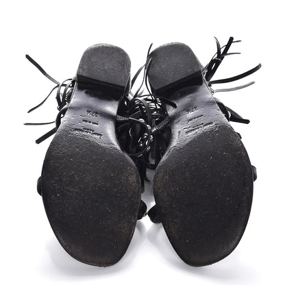 Saint Laurent Calfskin Studded Fringe Cyuko Sandals 37.5 Black 6 of 8