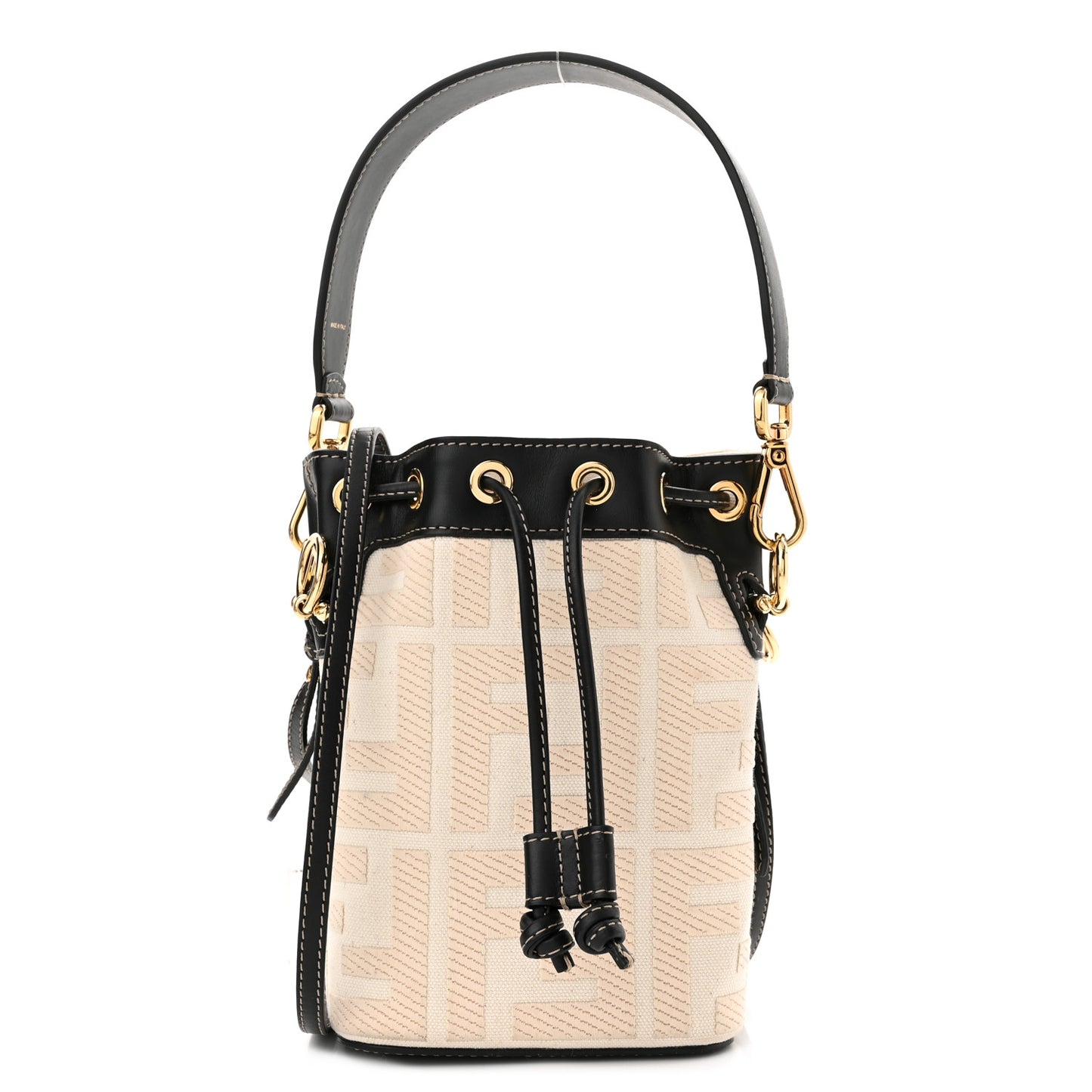 Canvas Vitello King F is Fendi FF Embroidered Mini Mon Tresor Bucket Bag Grezzo Black