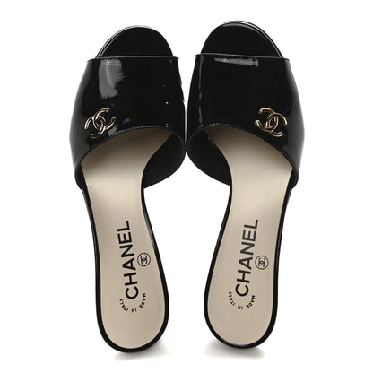 Chanel Patent Lambskin Pearl Mules 37.5 Black 2 of 8