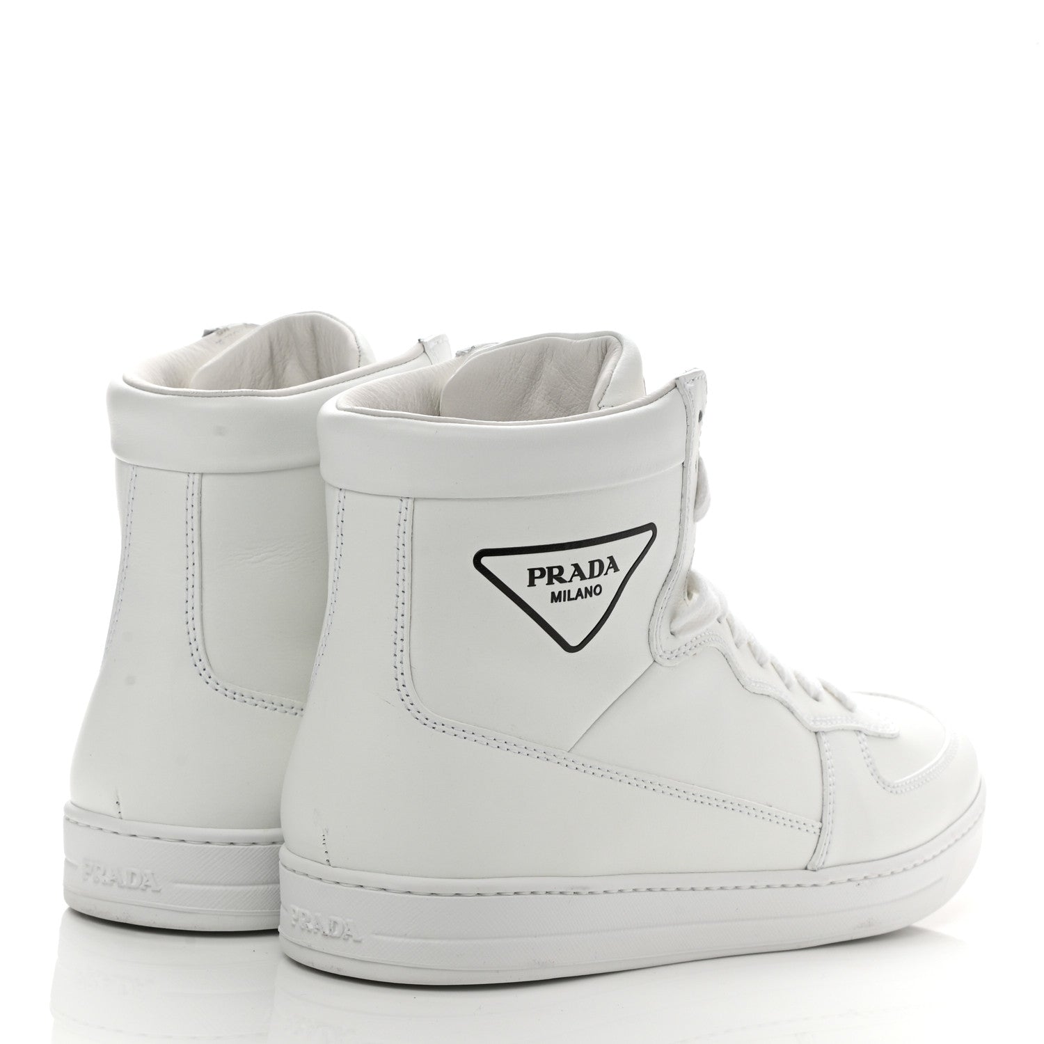 Prada Vitello Soft Triangle Logo Mens High Top Sneakers 7.5 White 5 of 7