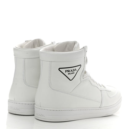 Prada Vitello Soft Triangle Logo Mens High Top Sneakers 7.5 White 5 of 7