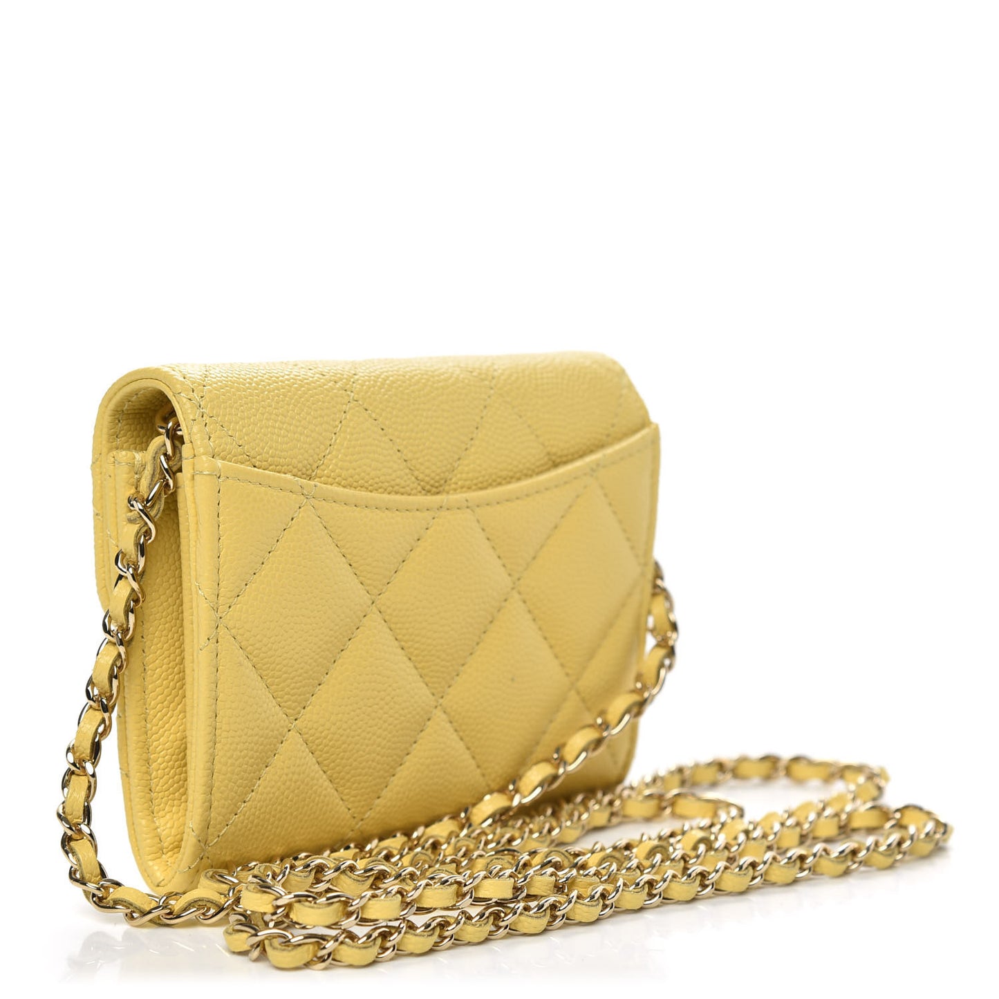 Caviar Quilted Flap Card Holder On Chain Yellow