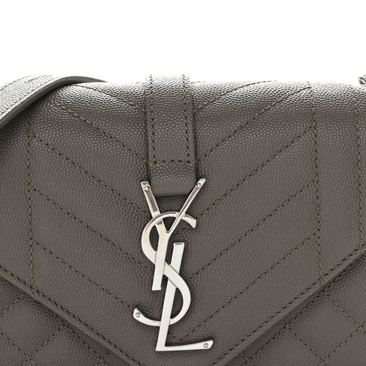 Saint Laurent Grain De Poudre Textured Mixed Matelasse Triquilt Small Monogram Satchel Taupe 8 of 10