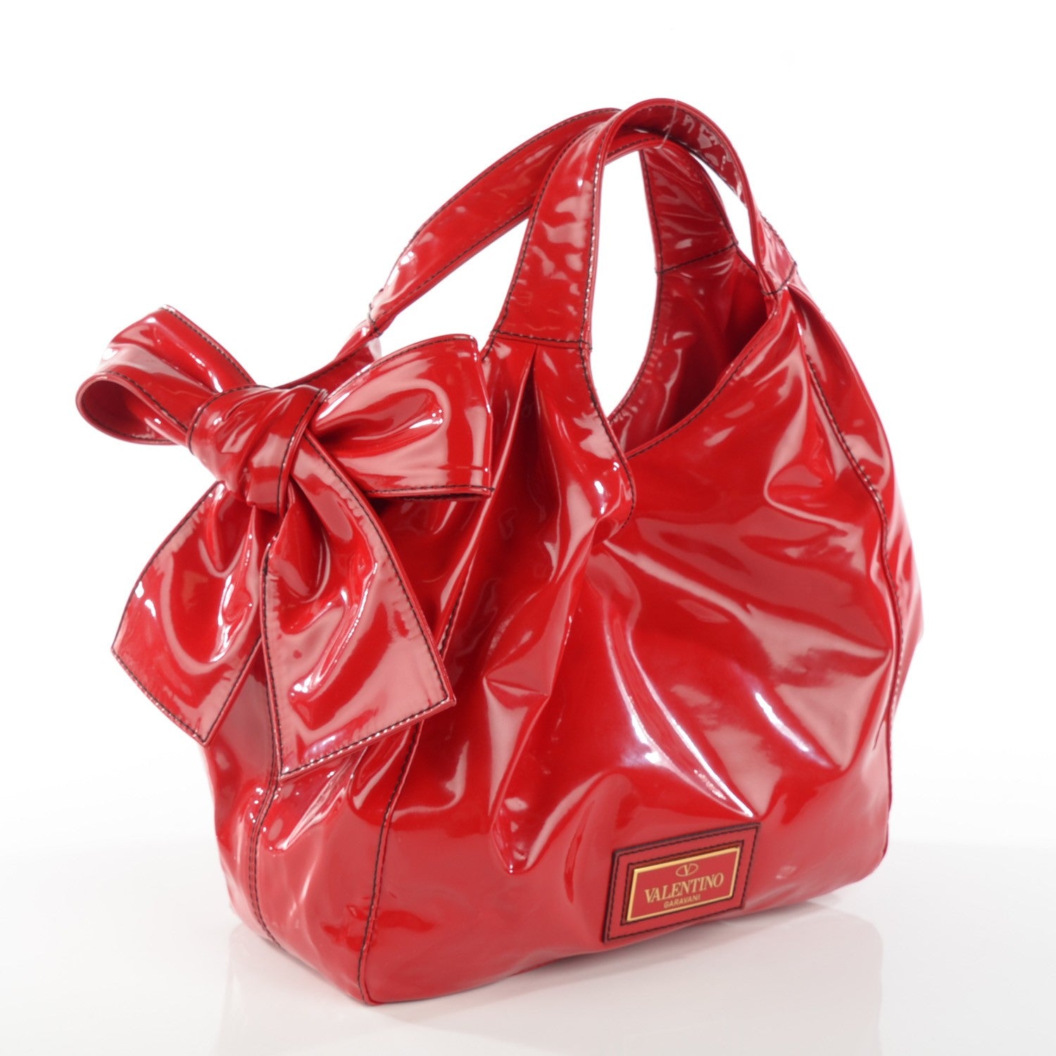 Valentino Garavani Patent Lacca Large Nuage Bow Hobo Red 3 of 8