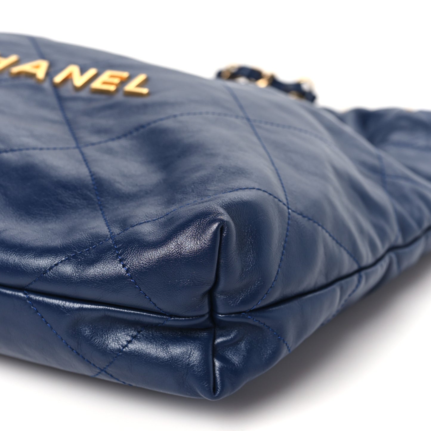 Shiny Calfskin Quilted Small Chanel 22 Navy