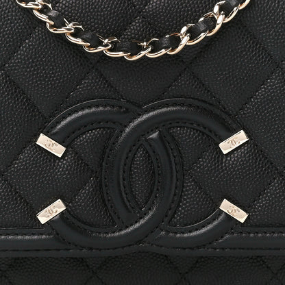 Chanel Caviar Quilted CC Filigree Wallet On Chain WOC Black 8 of 10