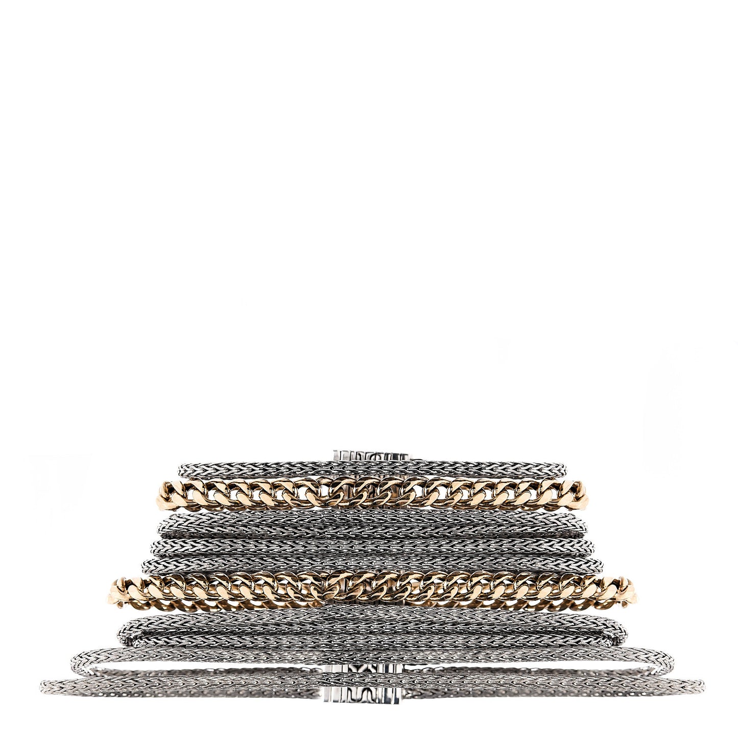 Sterling Silver 18K Yellow Gold Classic Chain Multi Row Bracelet M