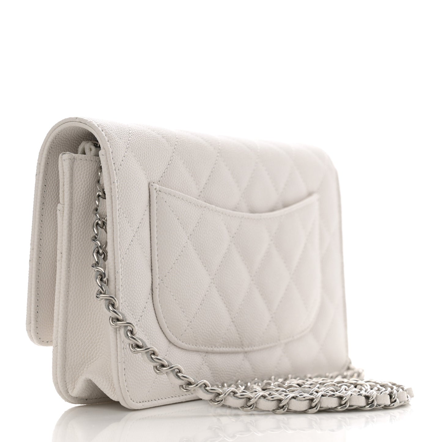 Caviar Quilted CC Logo Wallet on Chain WOC  White
