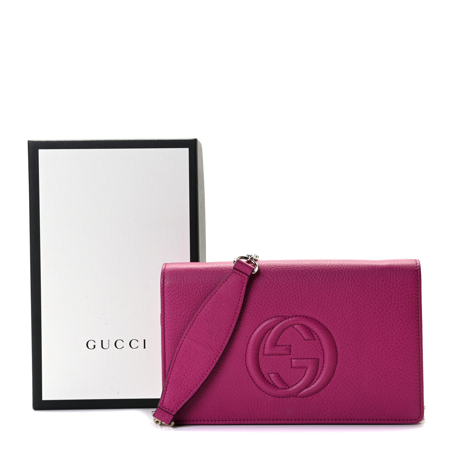 Pebbled Calfskin Soho Wallet on Chain Bright Bougainvillea