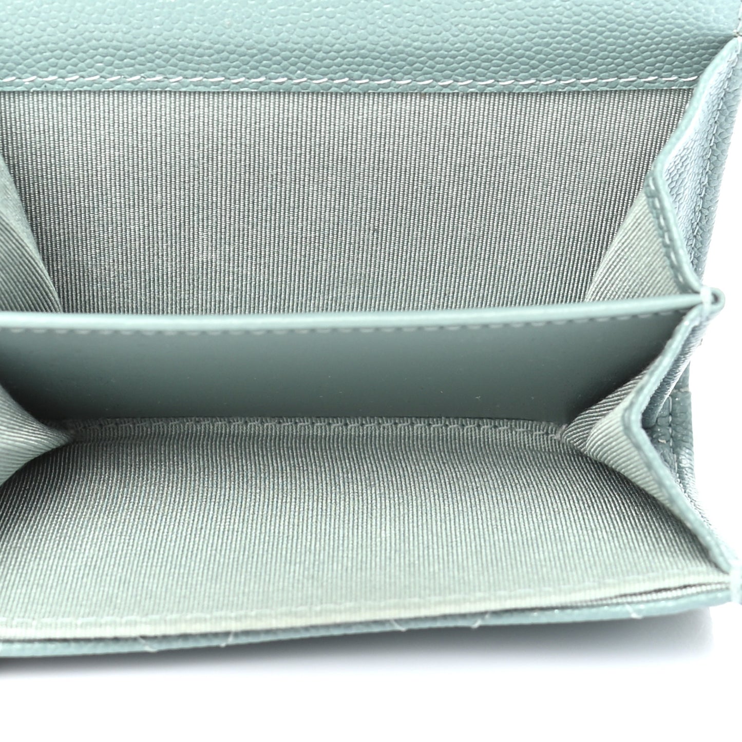 Iridescent Caviar Quilted Flap Card Holder Wallet Light Blue