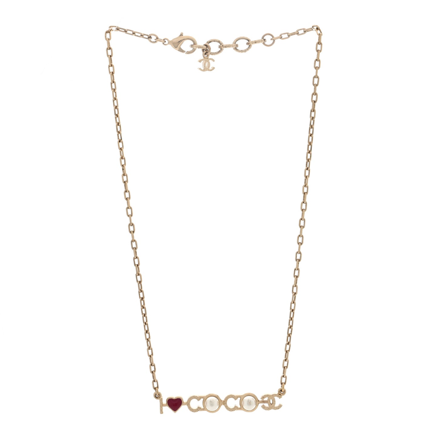 Metal Resin Pearl I Love Coco Necklace Gold