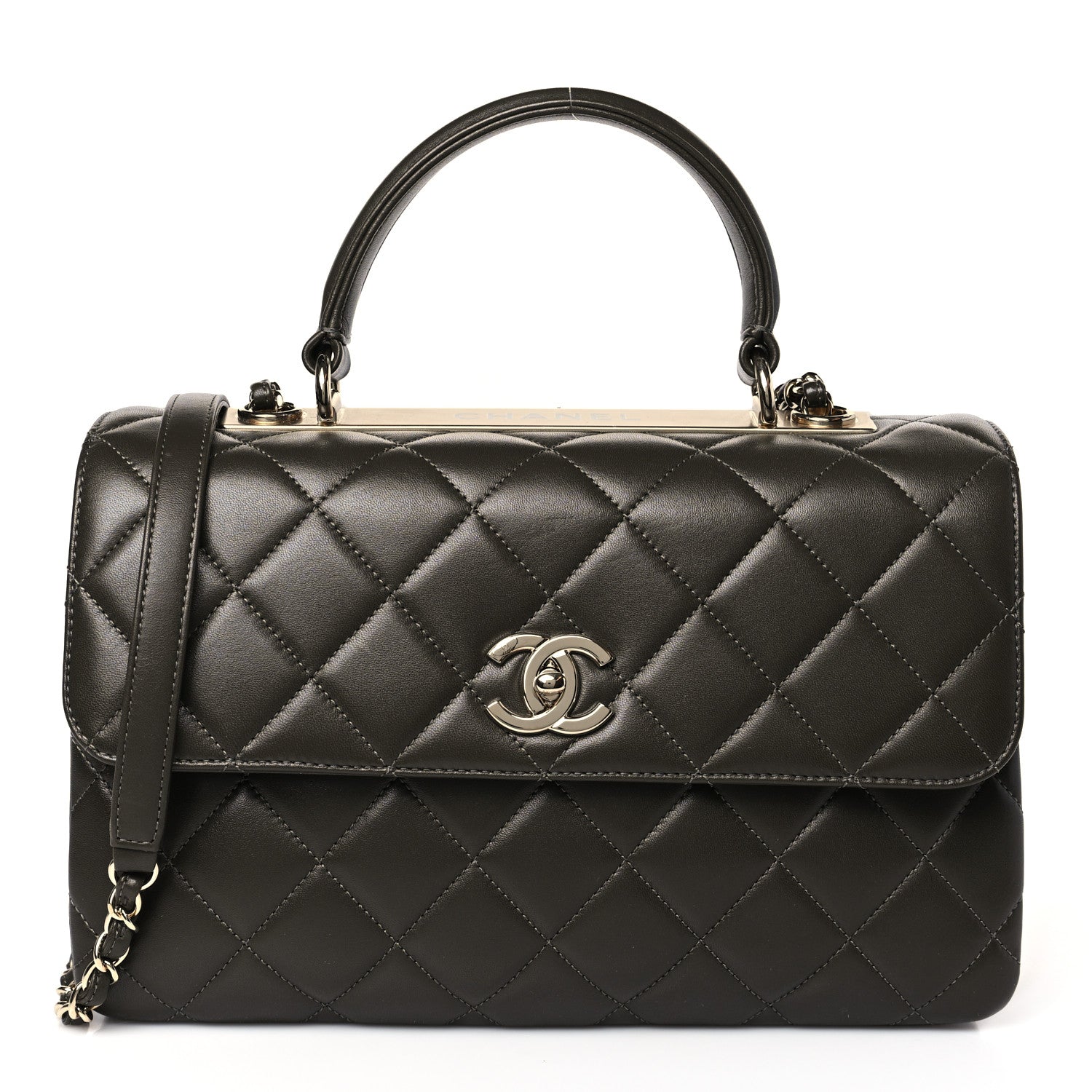 Chanel Lambskin Quilted Medium Trendy CC Flap Dual Handle Bag Dark Khaki 1 of 9