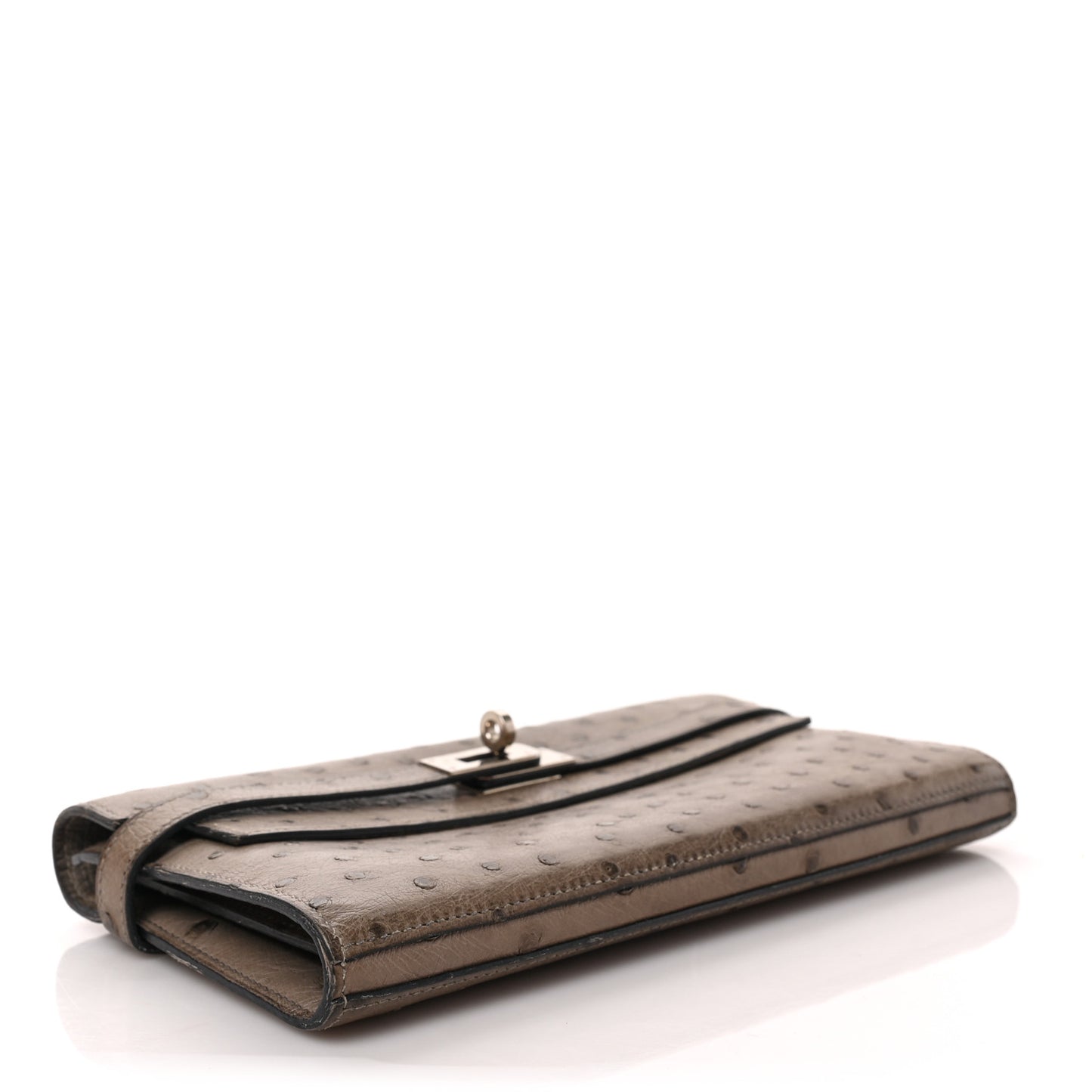 Ostrich Kelly Longue Wallet Gris Tourterelle