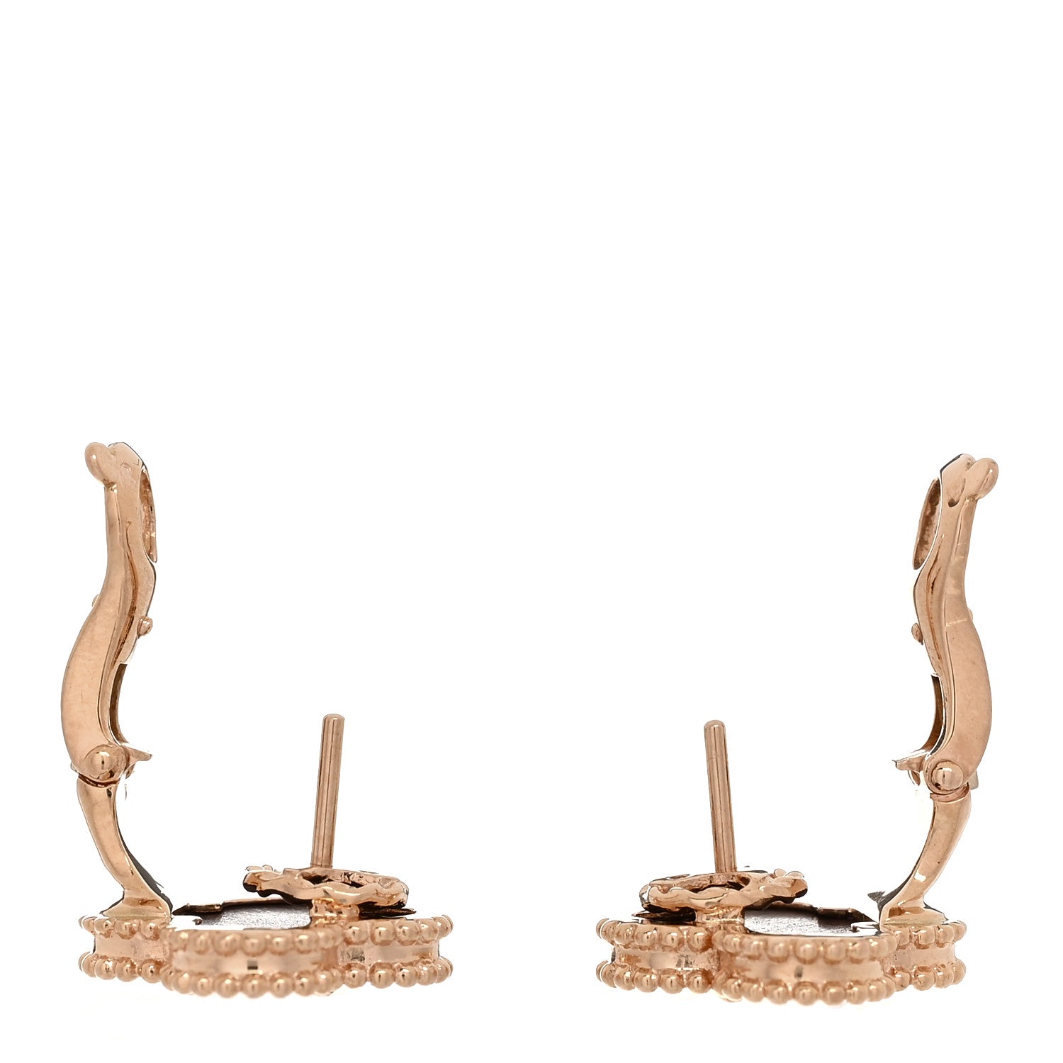 Van Cleef & Arpels 18k Rose Gold Letterwood Vintage Alhambra Earrings 3 of 4