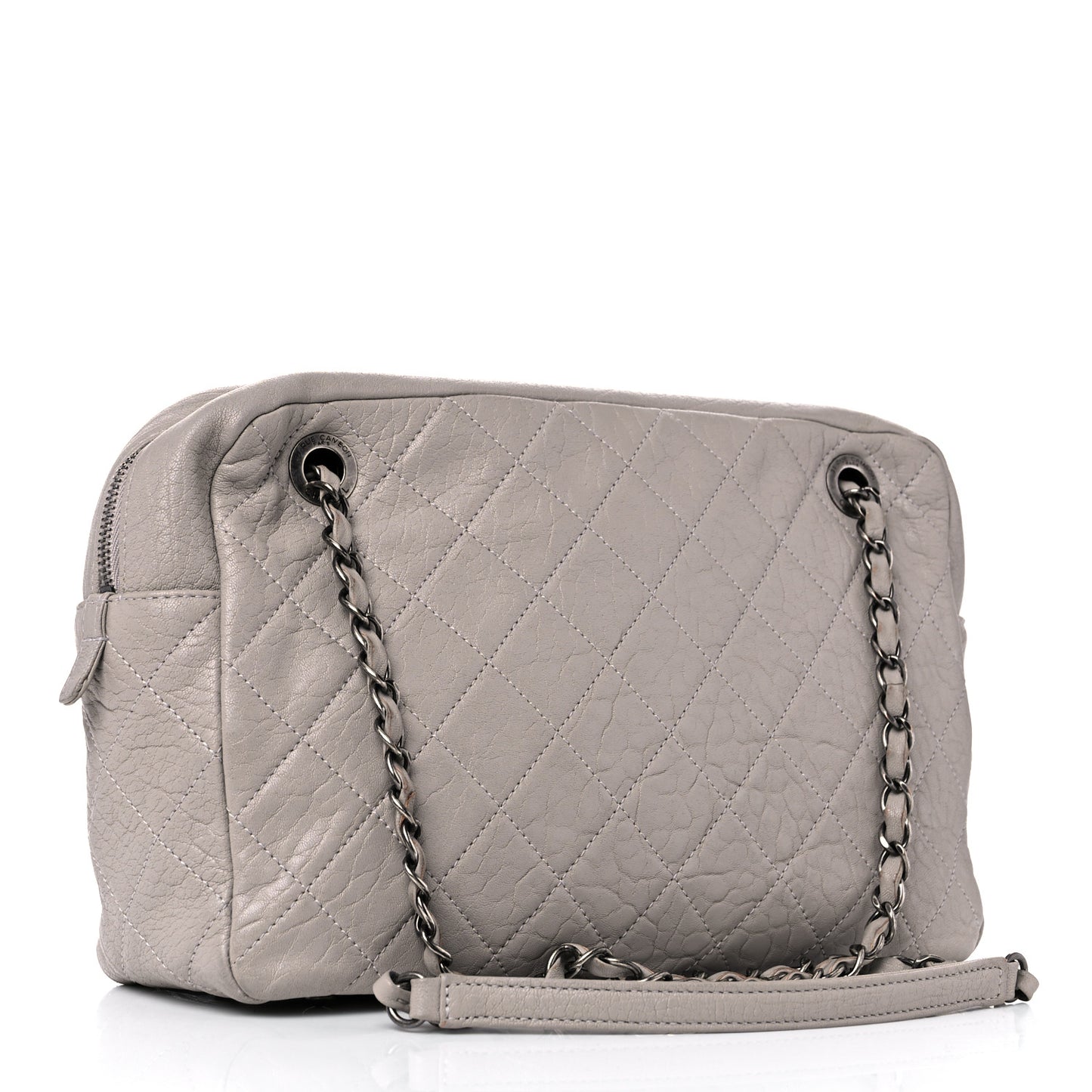 Washed Lambskin Quilted CC Travel Flap Grey
