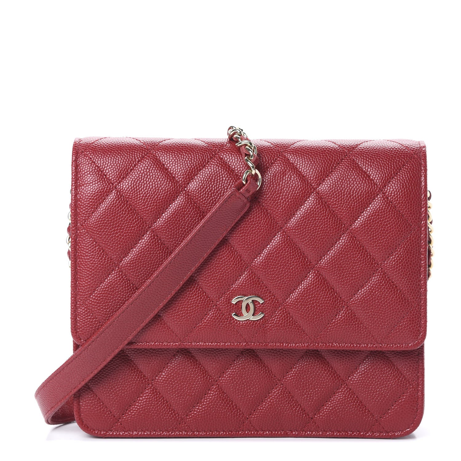 Chanel Caviar Quilted Square Wallet On Chain WOC Dark Red 1 of 11