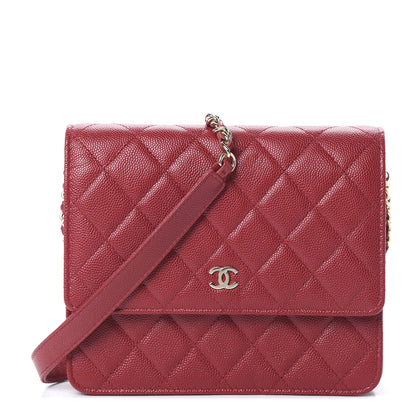 Chanel Caviar Quilted Square Wallet On Chain WOC Dark Red 1 of 11