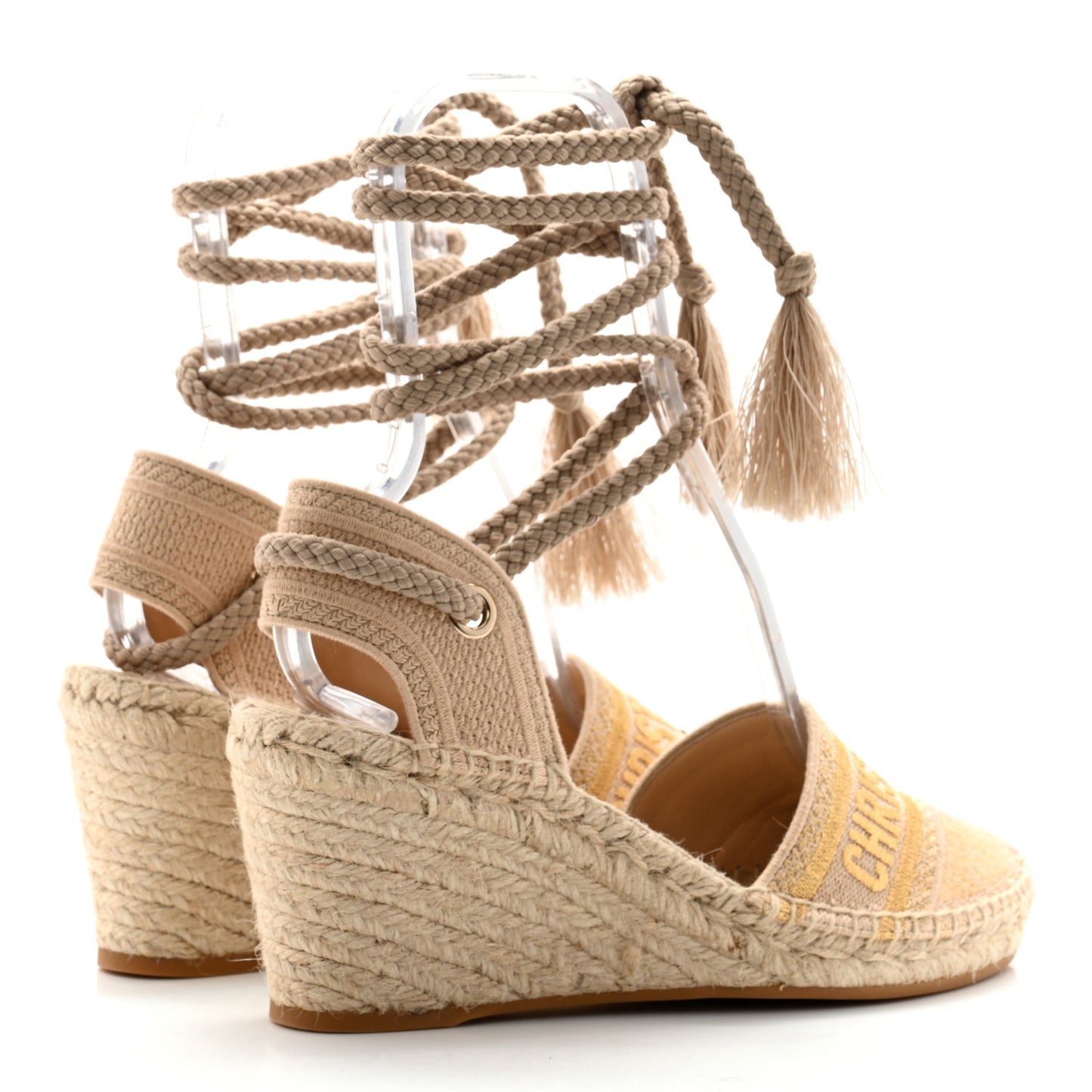 Canvas Embroidered Granville Ankle Tie Espadrille Wedges 40.5 Cream