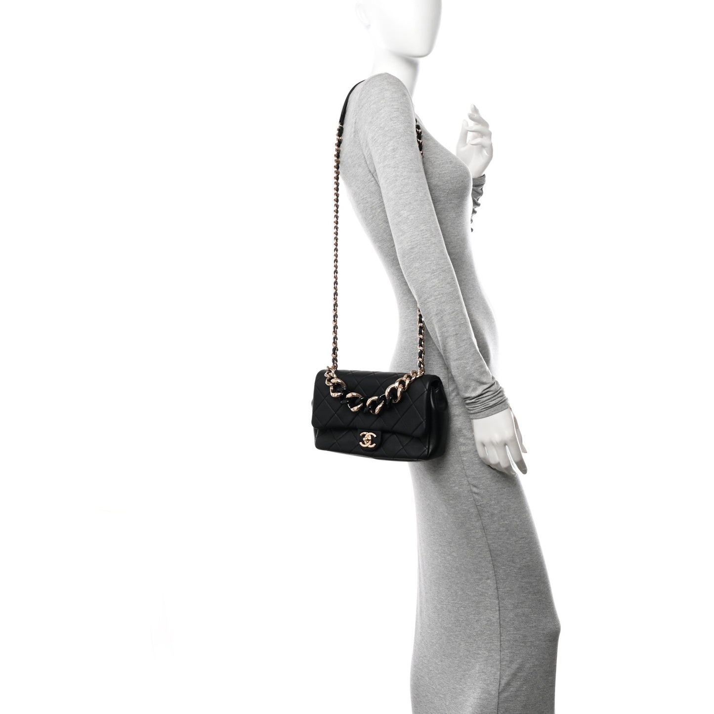 Lambskin Quilted Resin Bi-Color Chain Flap Bag Black
