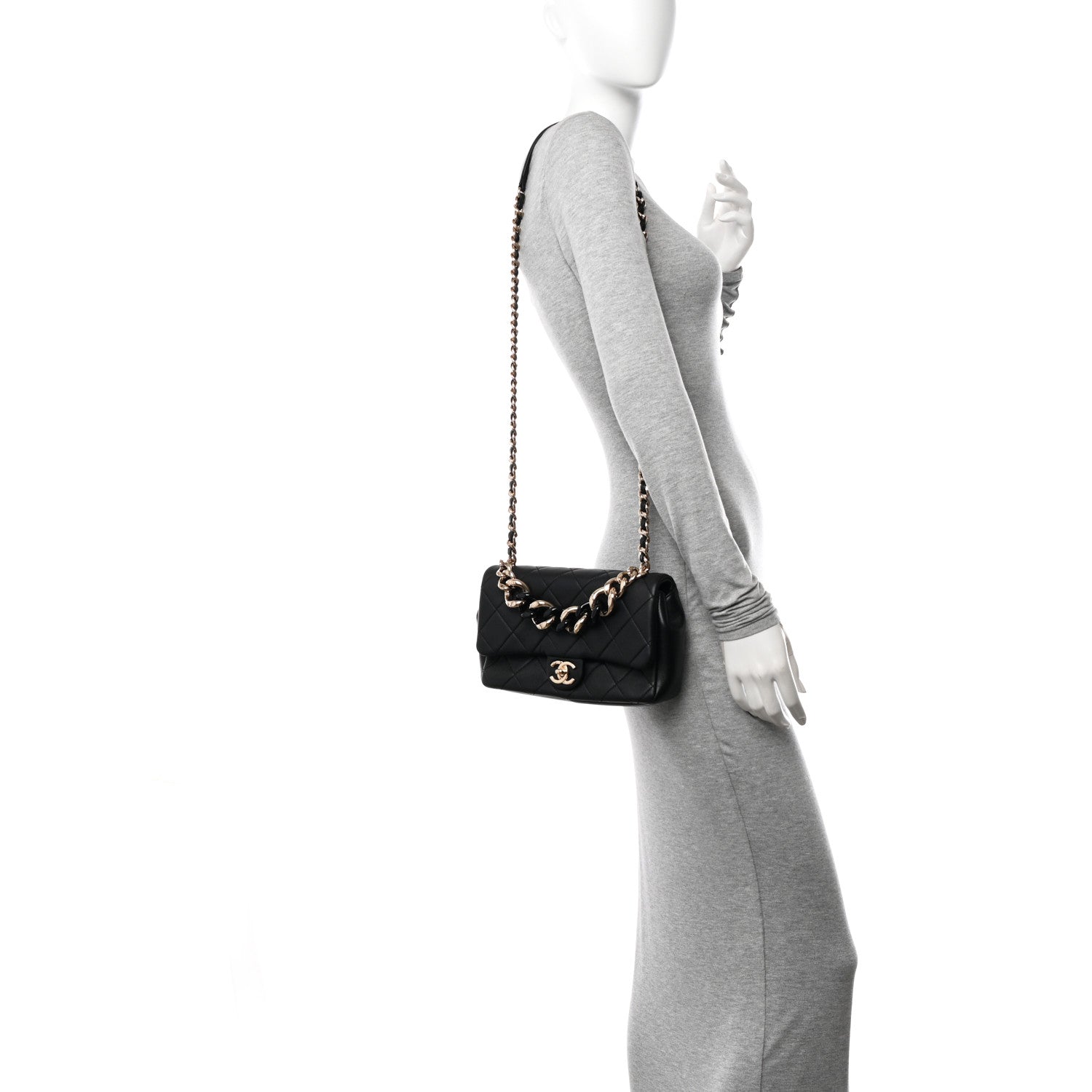 Chanel Lambskin Quilted Resin Bi-Color Chain Flap Bag Black 2 of 11